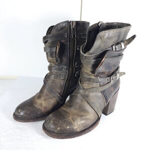 Freebird By Steven Women’s Baker US7 Leather Distressed Strappy Biker Boots